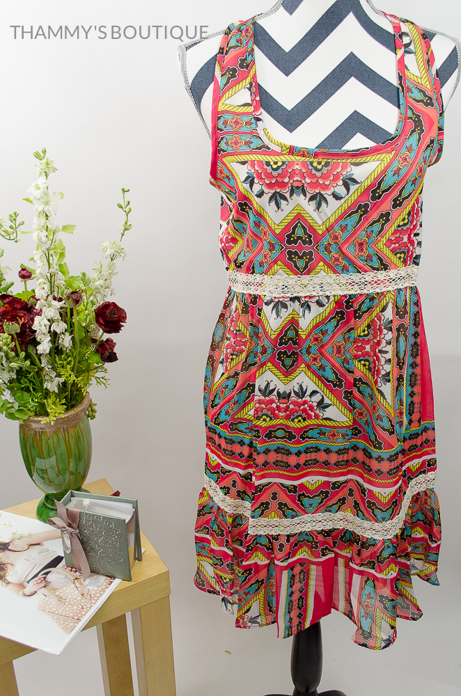 Girls Ladies Women Coral Color Racer Back Boho Print Dress on Luulla